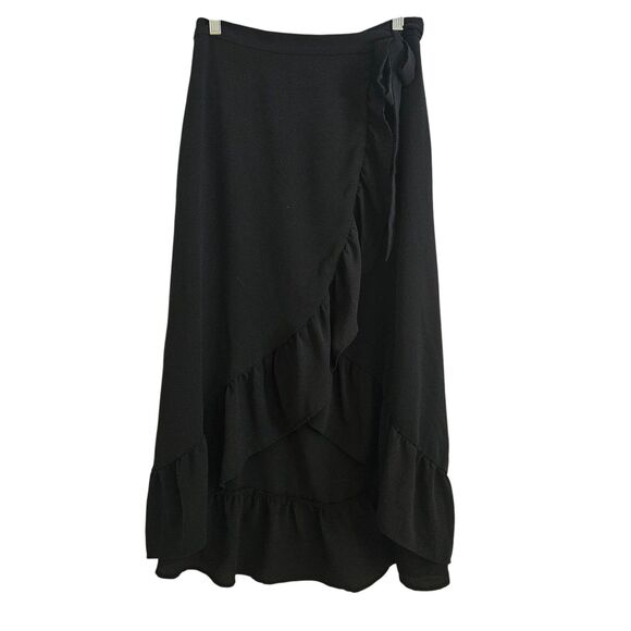 Black Ruffled Wrap Skirt Long Midi Length Womens Size 8 10 or L Eur40/UK12 - Picture 3 of 7